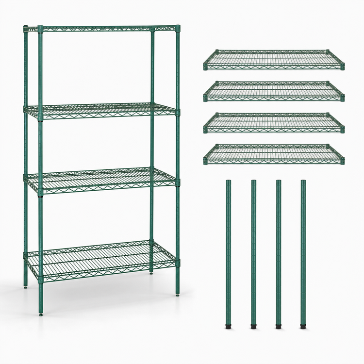 Product image #3 for Quantum 36" x 30" x 86" Stationary Wire Shelving Starter Kit, 4 Shelves, Green Epoxy Antimicrobial Finish