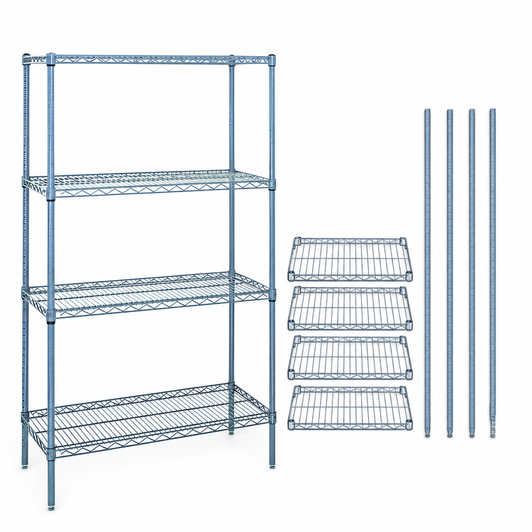 Product image #3 for Quantum Gray Epoxy Antimicrobial Wire Shelving Starter Kit, 24"W x 18"D x 74"H, 4 Shelves