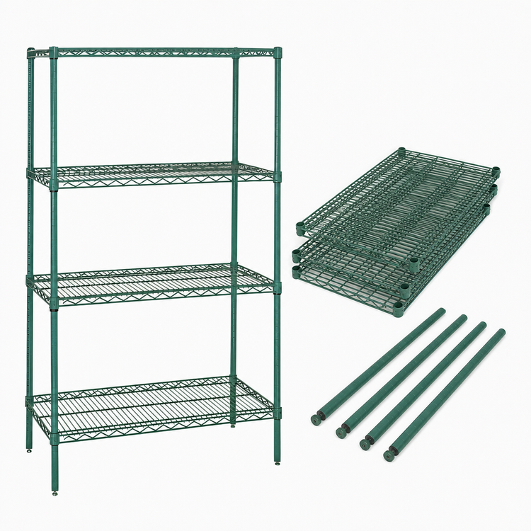 Product image #3 for Quantum 42-Inch Wide x 18-Inch Deep x 74-Inch High Wire Shelving Starter Kit with 4 Shelves, 600-800 lb. Capacity, Green Epoxy Antimicrobial Finish