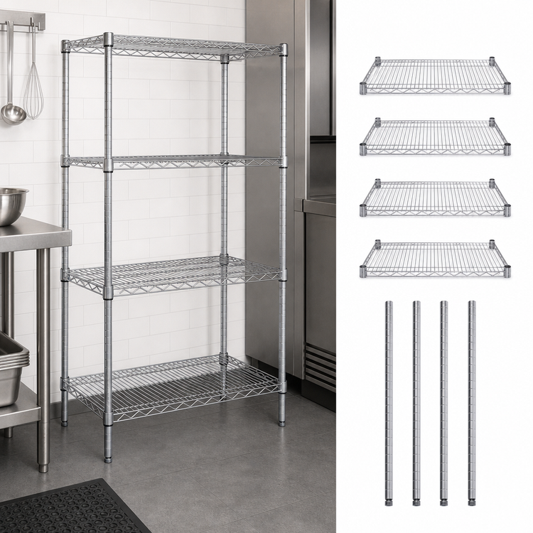 Product image #3 for Quantum 24" W x 18" D x 54" H Chrome Plated 4-Shelf Wire Shelving Starter Kit