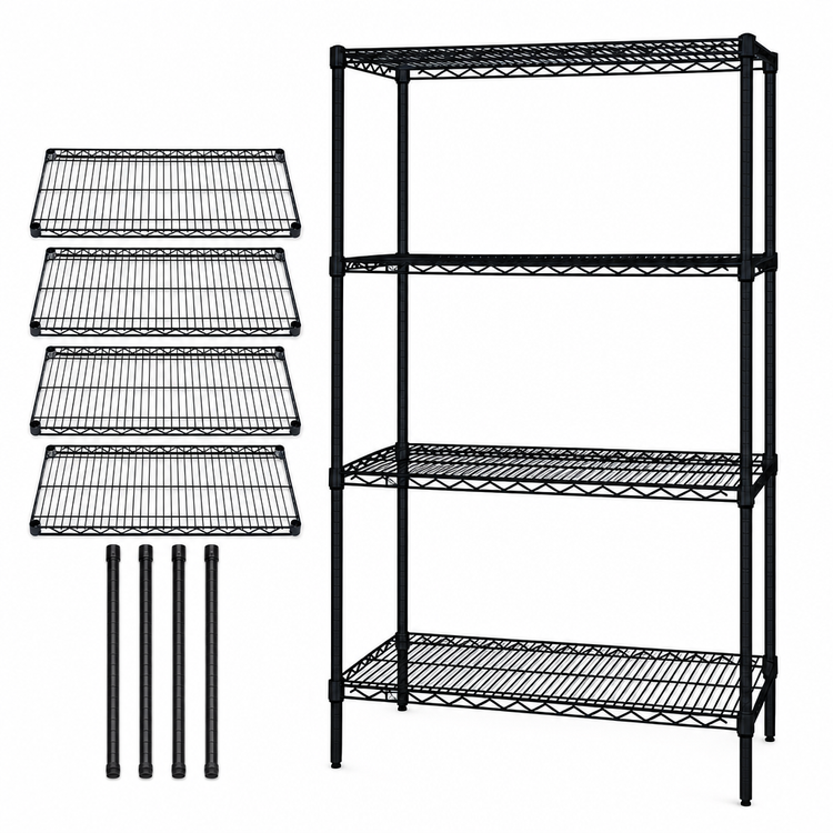 Product image #3 for Quantum Black Epoxy Antimicrobial Wire Shelving Starter Kit, 60-Inch Wide x 18-Inch Deep x 86-Inch High, 4-Shelf Stationary Unit