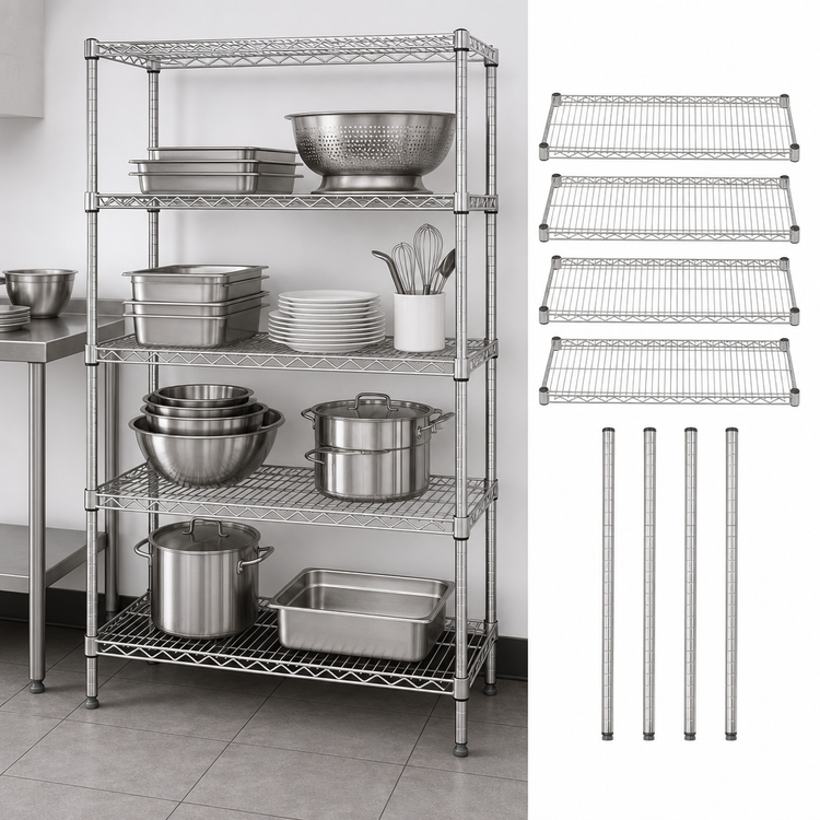 Product image #3 for Quantum Stationary Wire Shelving Starter Kit, 54W x 21D x 74H, 4 Shelves, 304 Stainless Steel
