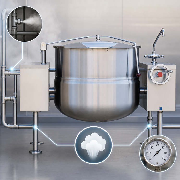 Product image #3 for Crown DLT-20TC 20 Gallon Direct Steam 2/3 Jacketed Tilting Kettle