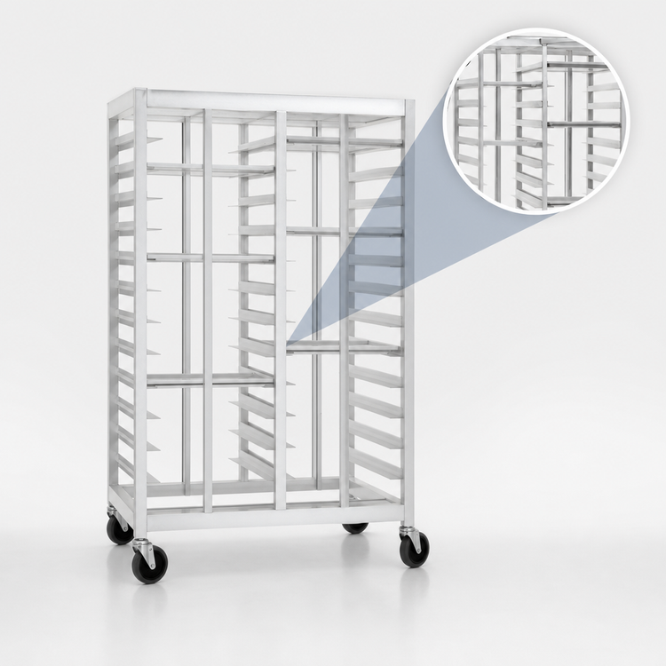 Product image #3 for Panco Four-Compartment Mobile Tray Rack for 10 x 14 Inch Trays, 52 Capacity, Aluminum