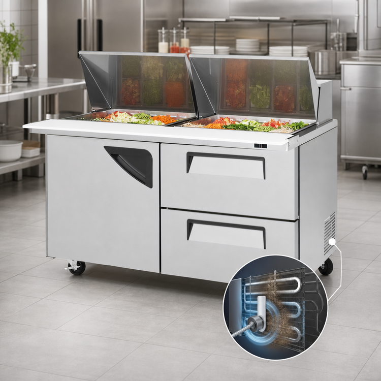 Product image #3 for Turbo Air Super Deluxe 60-1/4-Inch Two-Section Mega Top Sandwich/Salad Prep Table with 1 Door and 2 Drawers