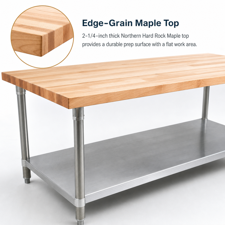 Product image #3 for John Boos TNS11 96" x 30" Wood Top Work Table with Stainless Steel Base and Adjustable Undershelf