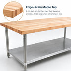 Thumbnail image #3 for John Boos TNS11 96" x 30" Wood Top Work Table, 2-1/4" Northern Hard Rock Maple, Stainless Steel Base with Undershelf