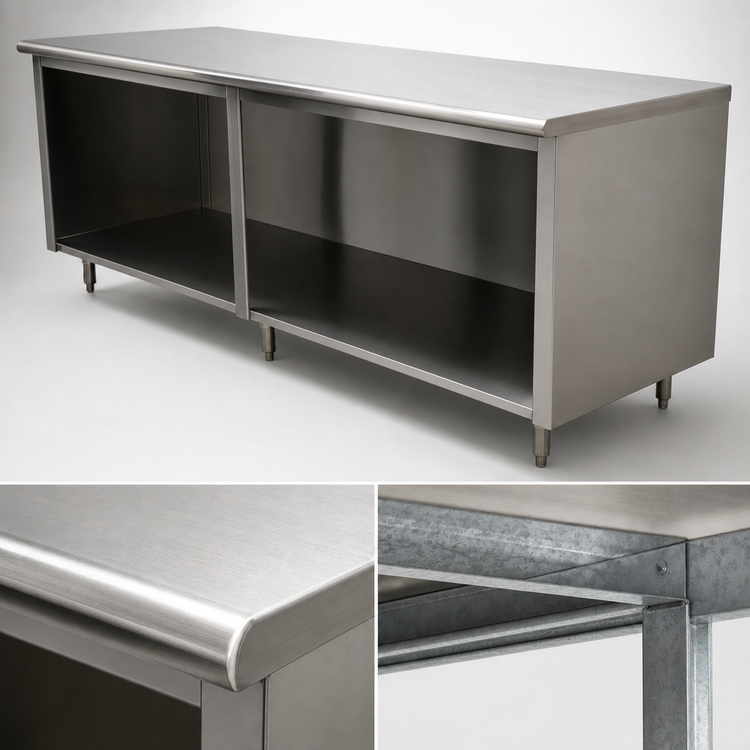 Product image #3 for Advance Tabco Special Value Economy Flat Top Open Base Work Table, 108-Inch W x 24-Inch D, 16 Gauge 304 Stainless Steel Top
