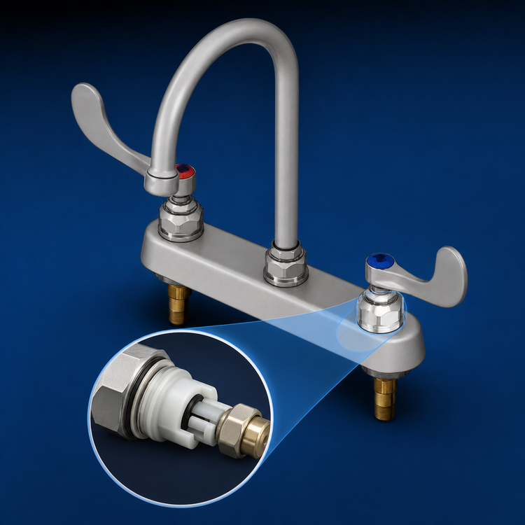 Product image #3 for T&S Brass Workboard Mixing Faucet, Deck Mount, 8-Inch Centers, 6-Inch Swivel Gooseneck Spout