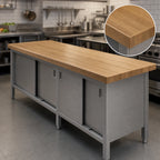 Thumbnail image #3 for John Boos EBSW7-3096 Wood Top Work Table, 96 x 30 x 36-1/2 Inches, 1-3/4-Inch Maple Top, Stainless Steel Cabinet Base with Sliding Doors