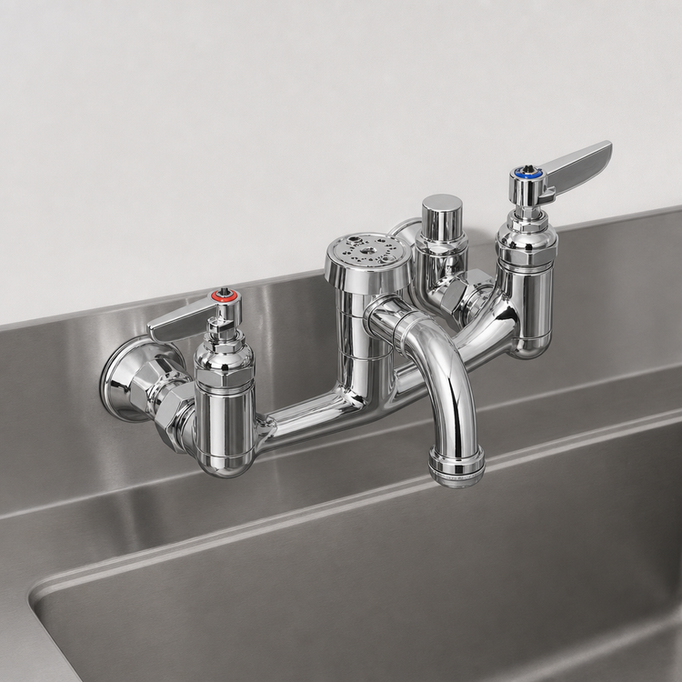 Product image #3 for T&S Brass B-0693-POL 8-Inch Wall Mount Service Sink Faucet for Mop Sinks with Vacuum Breaker and Garden Hose Outlet, Polished Chrome