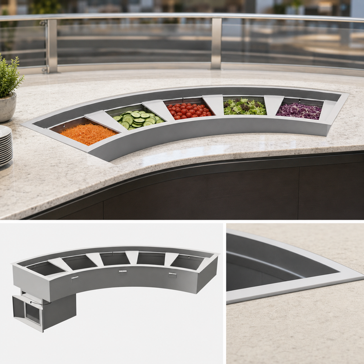 Product image #3 for Randell 61-7/8 Inch Drop-In Curved Refrigerated Cold Well, 5-Pan, Self-Contained