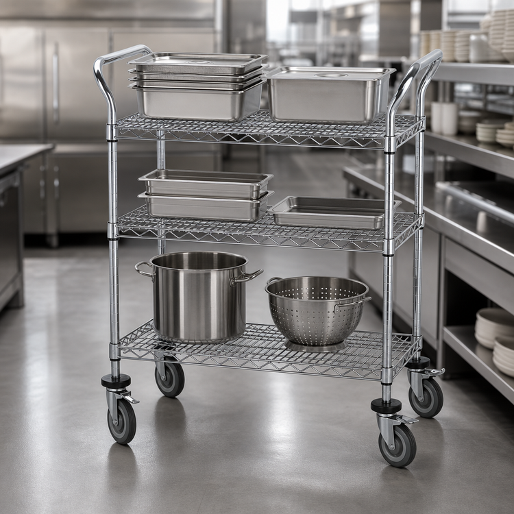 Product image #3 for Advance Tabco Special Value Series Heavy-Duty 3-Shelf Chrome-Plated Wire Utility Bus Cart, 36 x 24 x 38 Inches