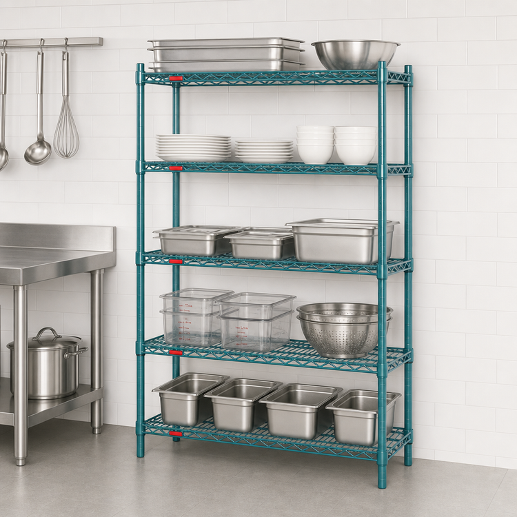 Product image #3 for EagleGard 5-Tier Starter Wire Shelving Unit, 30 x 18 x 74 Inches, Blue-Green Hybrid Epoxy Finish