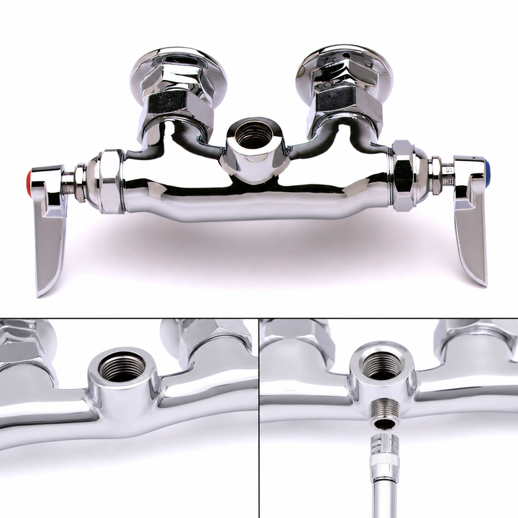 Product image #3 for T&S Brass Double Pantry Wall-Mount Mixing Faucet, 3-3/8 Inch Centers, Less Nozzle