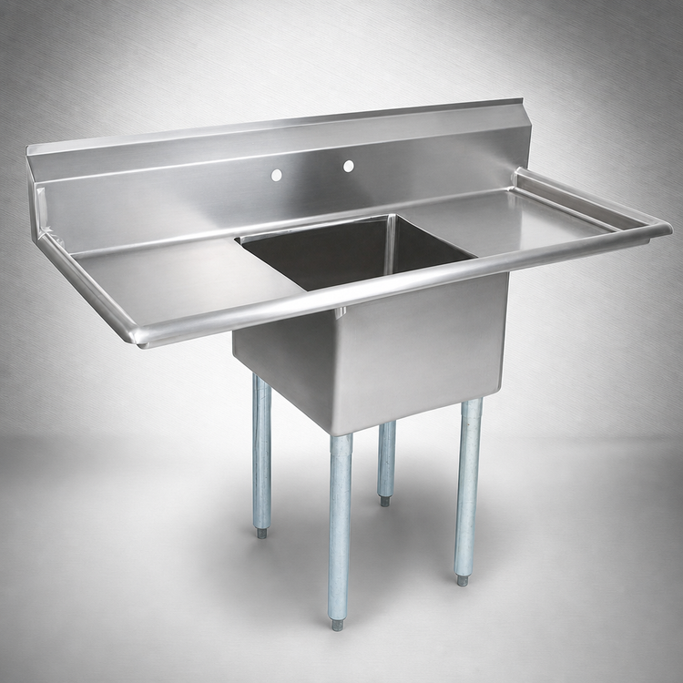 Product image #3 for John Boos E-Series 1-Compartment Sink with Dual Drainboards, 18-Gauge 300 Series Stainless Steel, Galvanized Legs