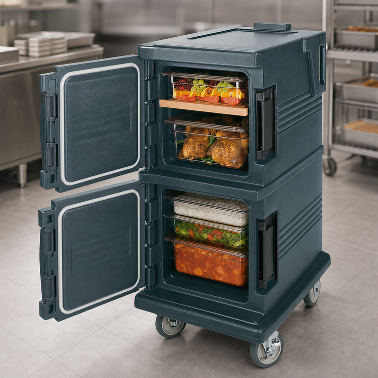Product image #4 for Cambro Ultra Camcart Double-Compartment Front-Loading Insulated Food Pan Carrier, Granite Gray