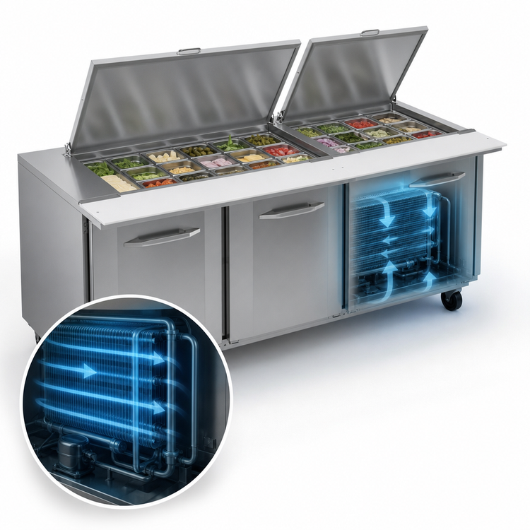 Product image #4 for Victory UltraSpec V-Core 72-Inch Three-Section Sandwich Prep Mega Top Refrigerator