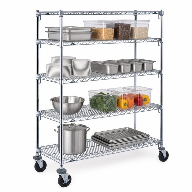 Product image #3 for Metro Super Erecta Super Adjustable Wire Stem Caster Cart, 48 x 21 x 69 Inches, 4 Shelves, Chrome, 900 lb. Capacity