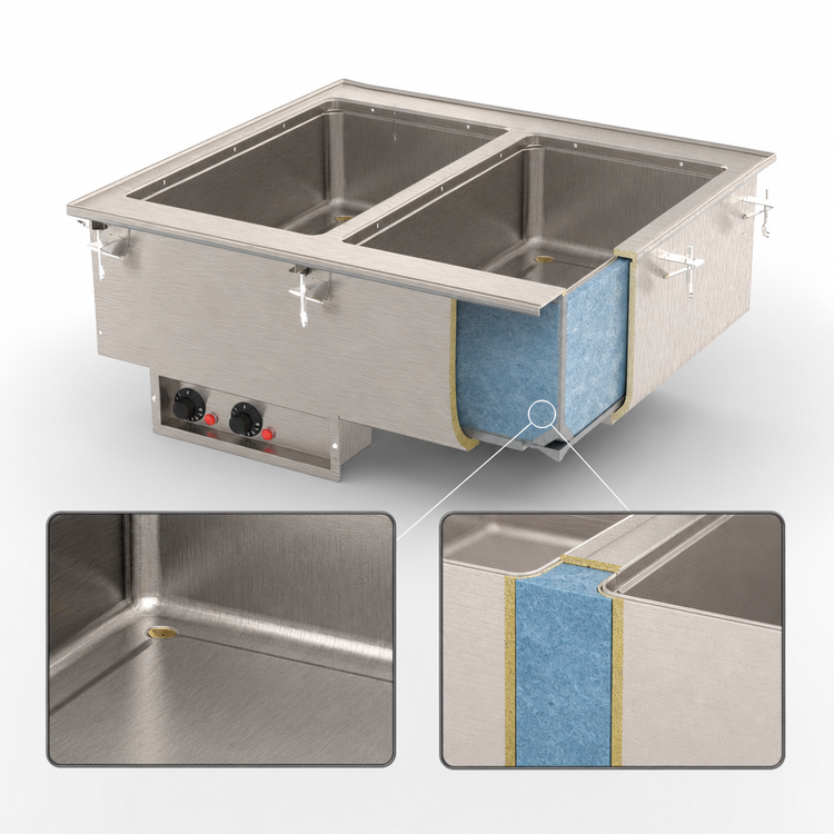 Product image #3 for Vollrath Two-Well Drop-In Electric Hot Food Well, 208V, with 316 Marine-Grade Stainless Wells, Infinite Controls, and Manifold Drain