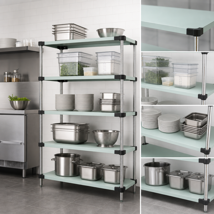 Product image #3 for Quantum Solid 304 Stainless Steel Shelving Starter Kit, 72 x 18 x 63 Inches, 5 Shelves