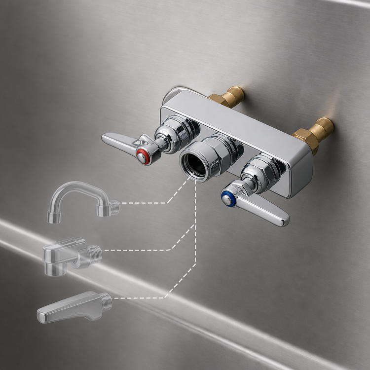 Product image #3 for T&S Brass B-1115-LNM Wall-Mount Workboard Faucet, Less Nozzle, 4-Inch Centers