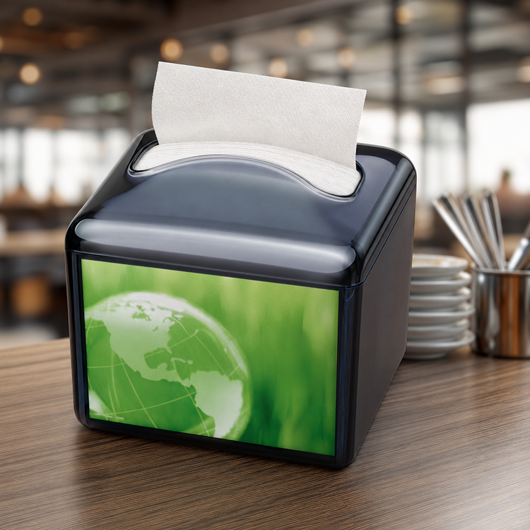 Product image #3 for Venue Tabletop Interfold Napkin Dispenser with Ad Insert Slot, 200 Capacity, Translucent Black Pearl