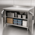 Thumbnail image #3 for Advance Tabco 144-Inch x 36-Inch Enclosed Work Table with Hinged-Door Cabinet Base, 14-Gauge 304 Stainless Steel Top, and 1-1/2-Inch Rear Up-Turn