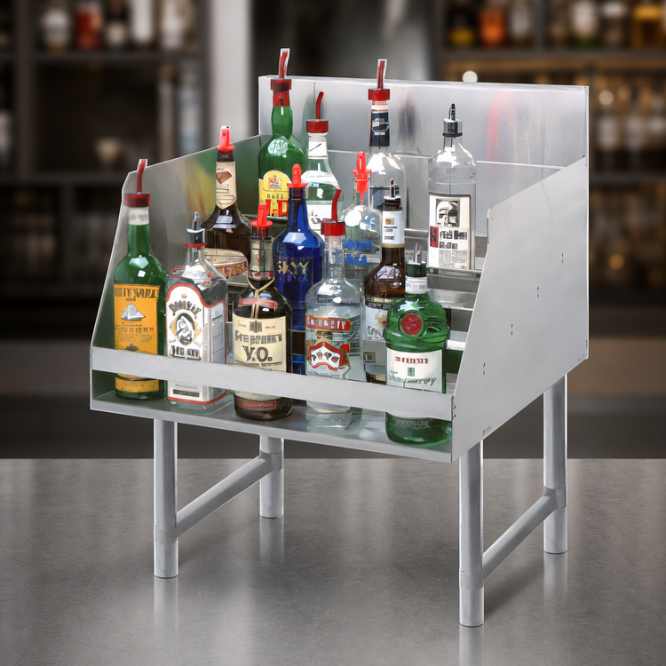 Product image #4 for Advance Tabco Special Value Series 5-Step Stainless Steel Freestanding Liquor Bottle Display Unit