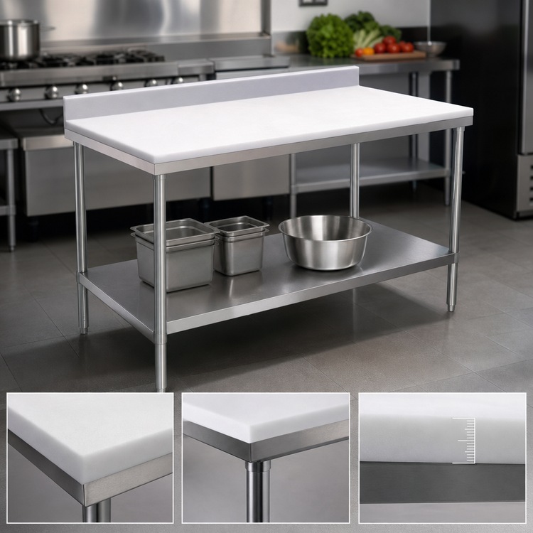 Product image #3 for Advance Tabco Poly-Vance 72 Inch x 30 Inch Poly-Top Work Table with 6 Inch Backsplash and Undershelf