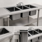 Thumbnail image #3 for Serv-Ware DIS-3C1620-CWP-V 55-Inch 3-Compartment Drop-In Stainless Steel Sink with Faucet and Basket Strainer