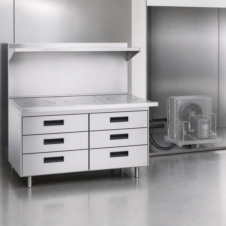 Product image #3 for Garland Arctic Fire 114-Inch Four-Section Remote Refrigerated Drawer Base with 8 Self-Closing Drawers