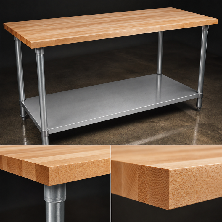 Product image #3 for John Boos 108-Inch x 24-Inch Wood Top Work Table with Stainless Steel Base and Adjustable Undershelf