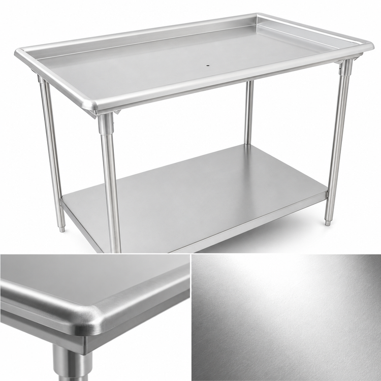 Product image #3 for John Boos 72-7/8 Inch x 30-3/8 Inch 16-Gauge Stainless Steel Dish Sorting Table with Raised Edge and Undershelf