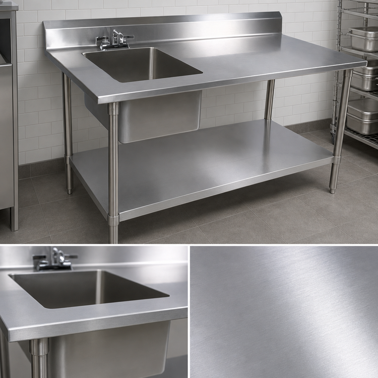 Product image #3 for John Boos 72-Inch Stainless Steel Prep Sink Table with Left Sink, 5-Inch Backsplash, and Undershelf