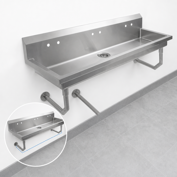 Product image #3 for John Boos PBMSHS-W2-6020 Wall-Mount Multi-Station Hand Wash Sink, 60 Inch, 3 Sets of 4-Inch O.C. Faucet Holes