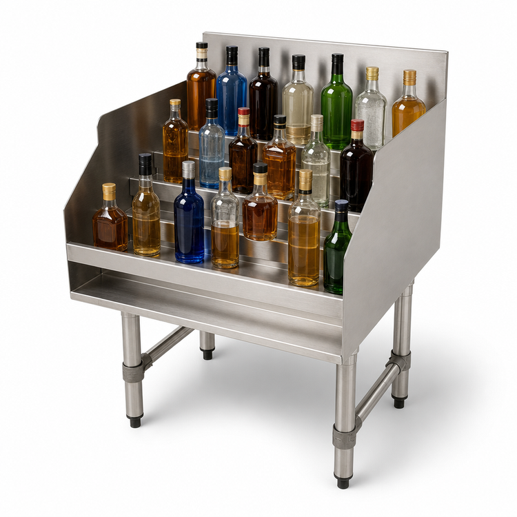 Product image #4 for Advance Tabco Special Value 5-Step Freestanding Stainless Steel Liquor Bottle Display Unit