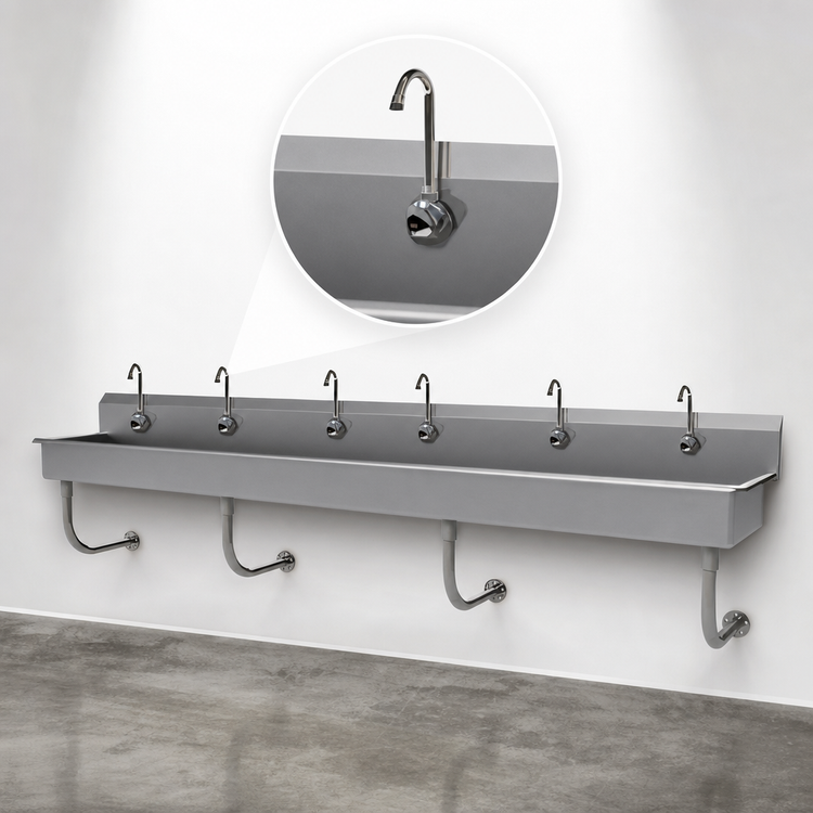 Product image #3 for Advance Tabco 120-Inch Wall Mounted Multiwash Hand Sink with 6 Electronic Faucets