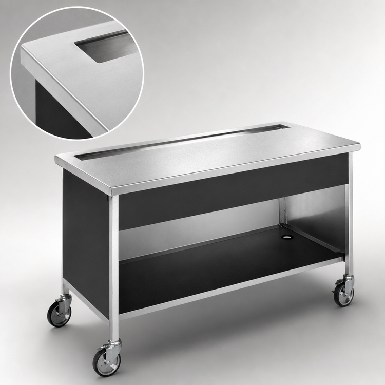 Product image #3 for Atlas Metal CAU-5 77-1/2-Inch Mobile Beverage Serving Counter with Stainless Steel Top and Urn Drain