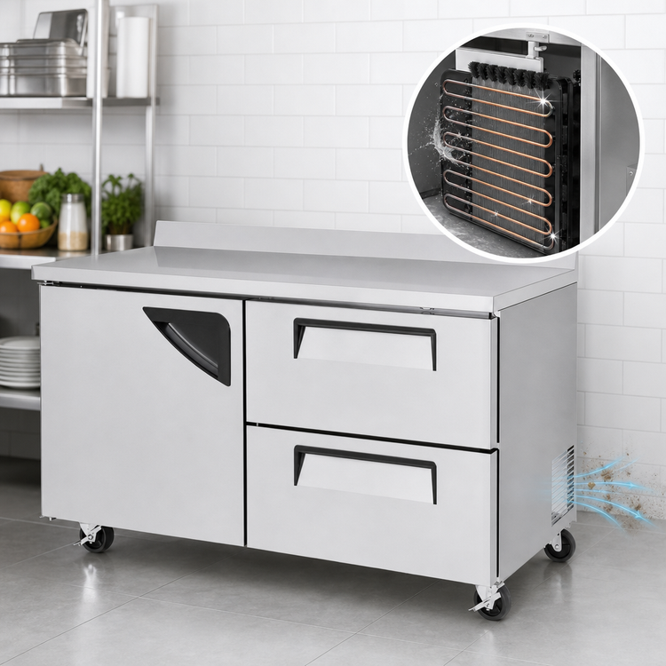Product image #3 for Turbo Air Super Deluxe 60-Inch Two-Section Worktop Refrigerator with 1 Door and 2 Drawers