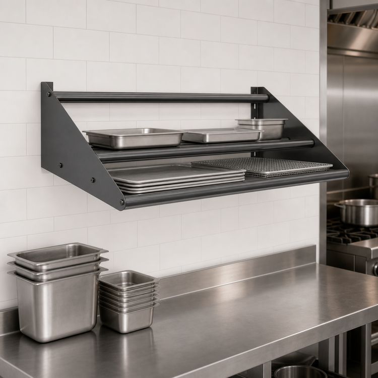 Product image #3 for Eagle Group BlendPort® 63-Inch Wall-Mounted Tubular Slanted Rack Shelf, 16 Gauge 300 Series Stainless Steel
