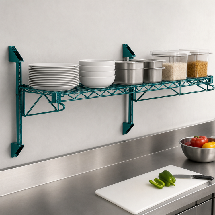 Product image #3 for Quantum Cantilever Single Shelf Post Wall-Mount Wire Shelving Unit, 72 x 21 Inch, Green Epoxy