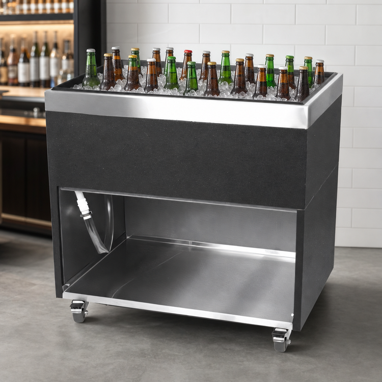 Product image #3 for Glastender Mobile Ice-Cooled Beer Bin with Open Front Cabinet Base, 48 Inch Wide, 10-1/2 Inch Deep Liner