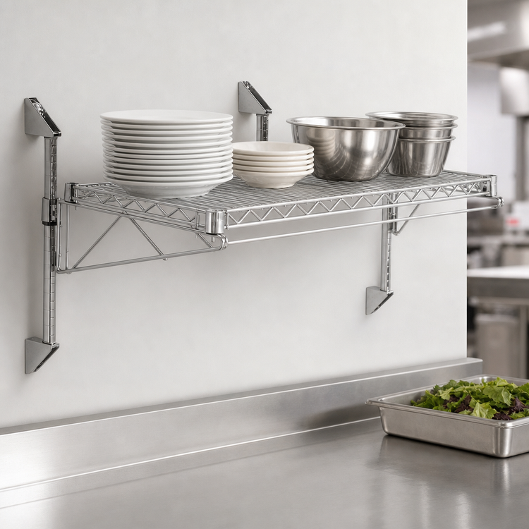 Product image #3 for Quantum Cantilever Single Shelf Wall-Mount Wire Shelf, 42 x 18 Inches, Chrome Plated