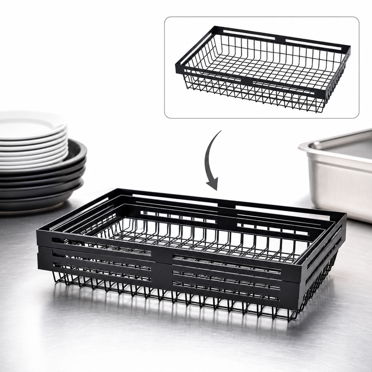 Product image #4 for American Metalcraft BNRB159 Black Rectangular Nestable Metal Serving Basket, 15 x 9 Inch