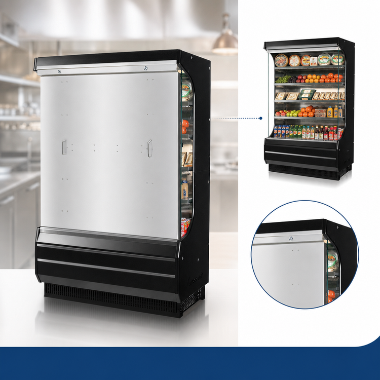Product image #3 for Turbo Air Stainless Steel Solid Security Cover for TOM-50W(B)-N Open Display Merchandiser