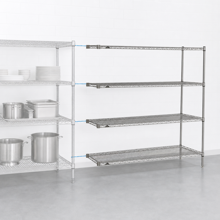 Product image #3 for Metro Super Erecta 60"W x 18"D x 63"H Add-On Wire Shelving Unit, 4 Shelves, Brite Finish