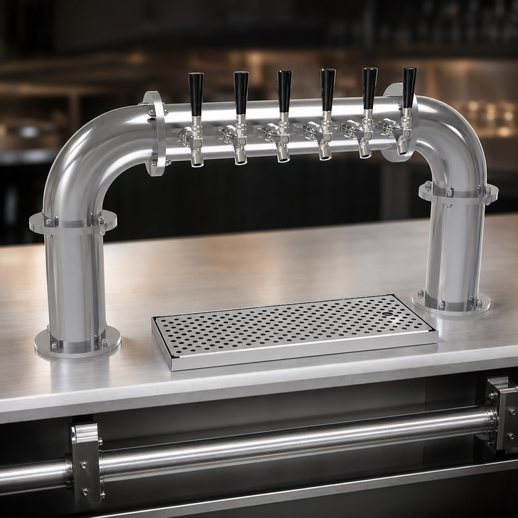 Product image #3 for Glastender 6-Faucet Stainless Steel Pipe Pass-Thru Air-Cooled Countertop Draft Dispensing Tower