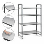 Thumbnail image #3 for Cambro Camshelving® Elements EXU185472S4480 4-Tier Solid Stationary Polymer Shelving Starter Unit, 18 x 54 x 72 Inches, Speckled Gray