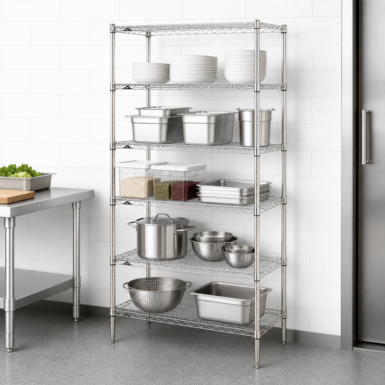 Product image #3 for Metro Super Erecta Brite Stationary Starter Wire Shelving Unit, 30"W x 18"D x 74"H, 5 Shelves